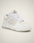 MA-1 blanco tonal con cuero, malla, puntera perforada, cordones anchos y suela exagerada.